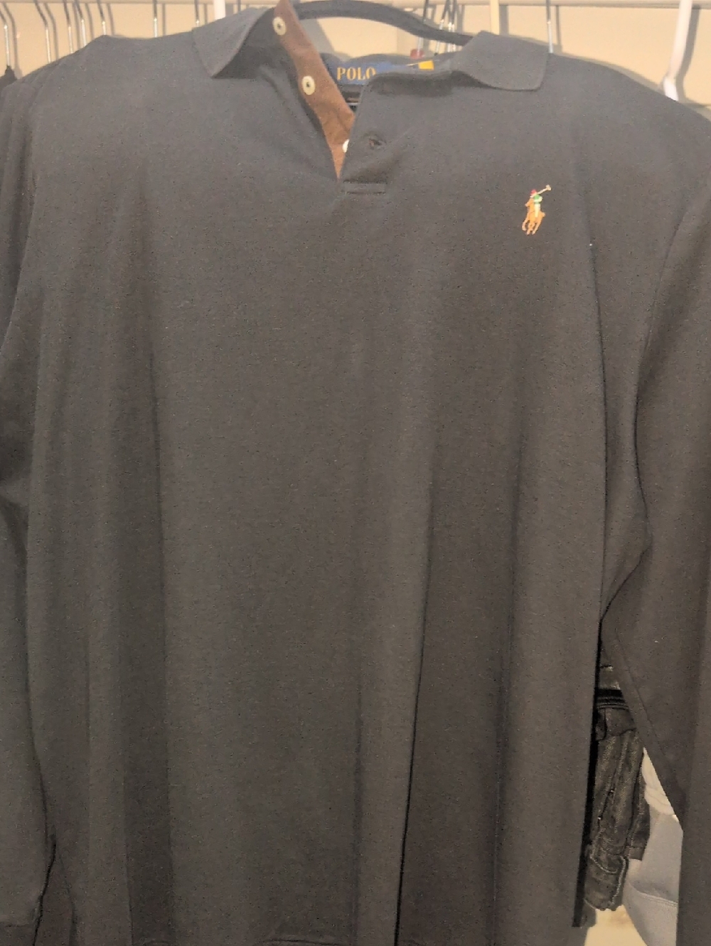 Polo by Ralph Lauren Black Long-Sleeve Polo with Embroidered Pony